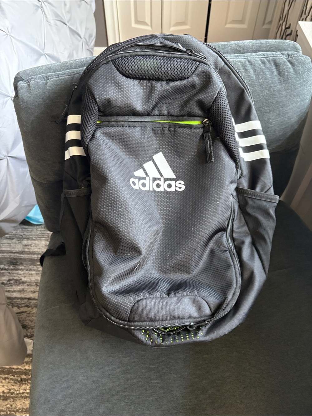 adidas Black Backpack with Lime Zipper Accent